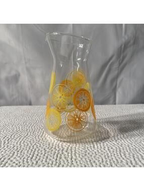 Vintage PYREX Glass Pitcher Citrus Fruit Pattern 8 in Height